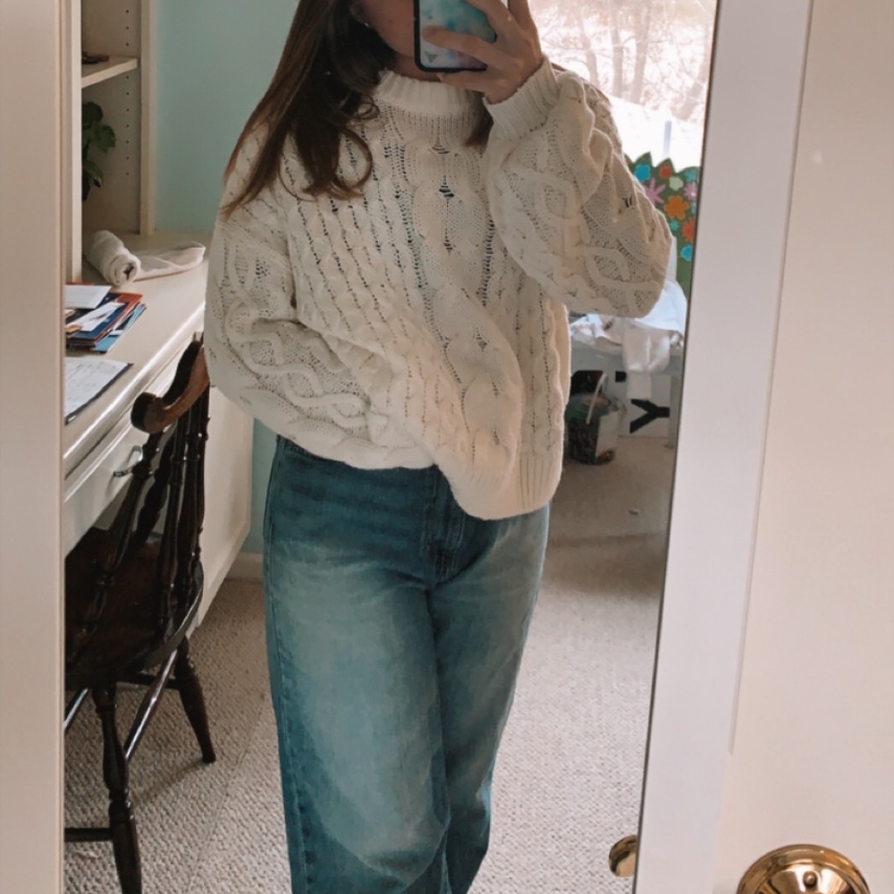 White Cable Knit Sweater